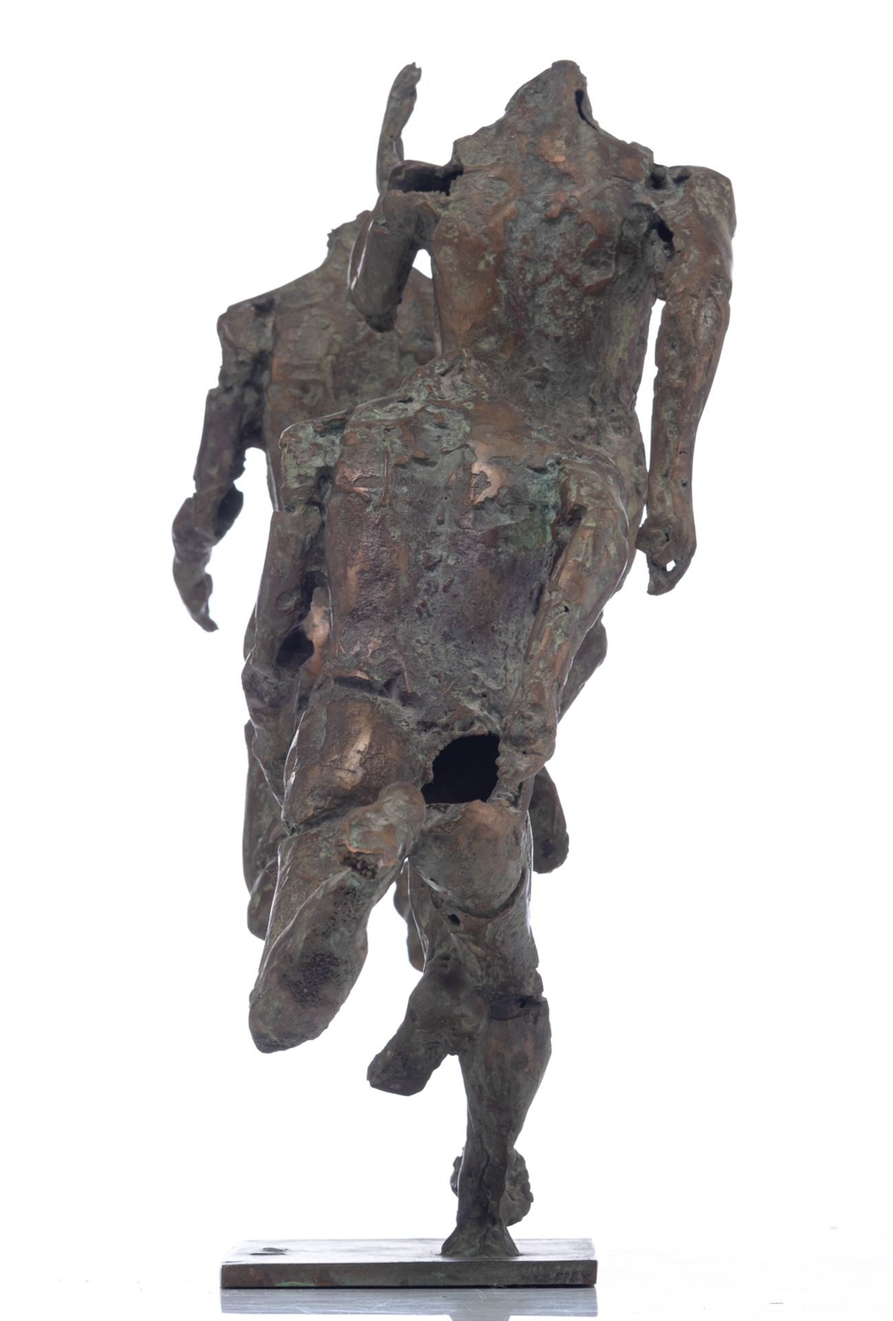 Desmaret J., three runners, N° 4/8, green and brown patinated bronze, H 45 - W 75,5 cm Is possibly s - Image 3 of 8