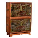 A Chinese inspired mahogany veneered cabinet, the doors decorated with chinoiseries, H 156 - W 113