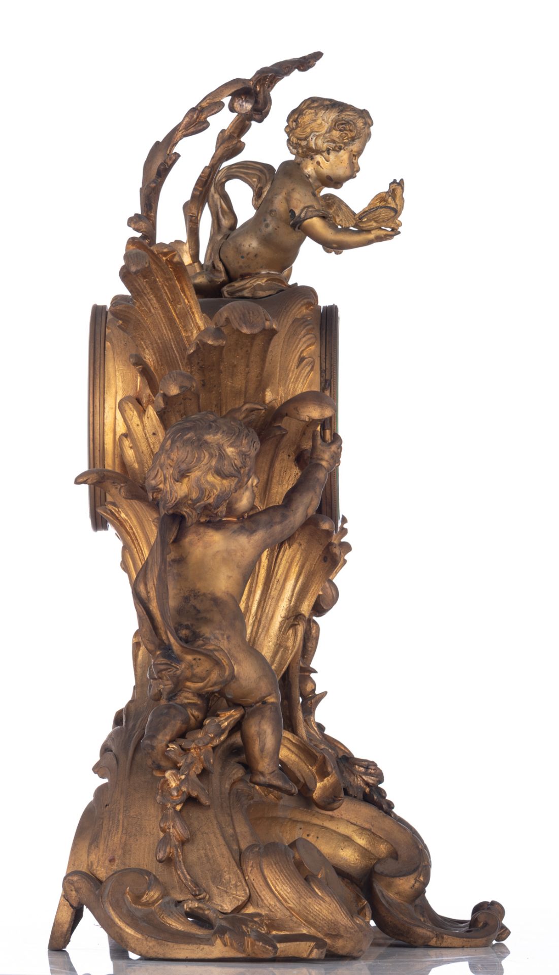 A fine gilt bronze Rococo Revival mantle clock, decorated with putti, the inside mechanism marked 'M - Image 4 of 11