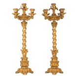 A pair of Napoleon III ormolu bronze Solomonic column candelabras, the second half of the 19thC, H 6