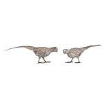 A pair of Spanish silver pheasants, 20thC, apart from the official mark illegibly marked, W 36,5 - 4