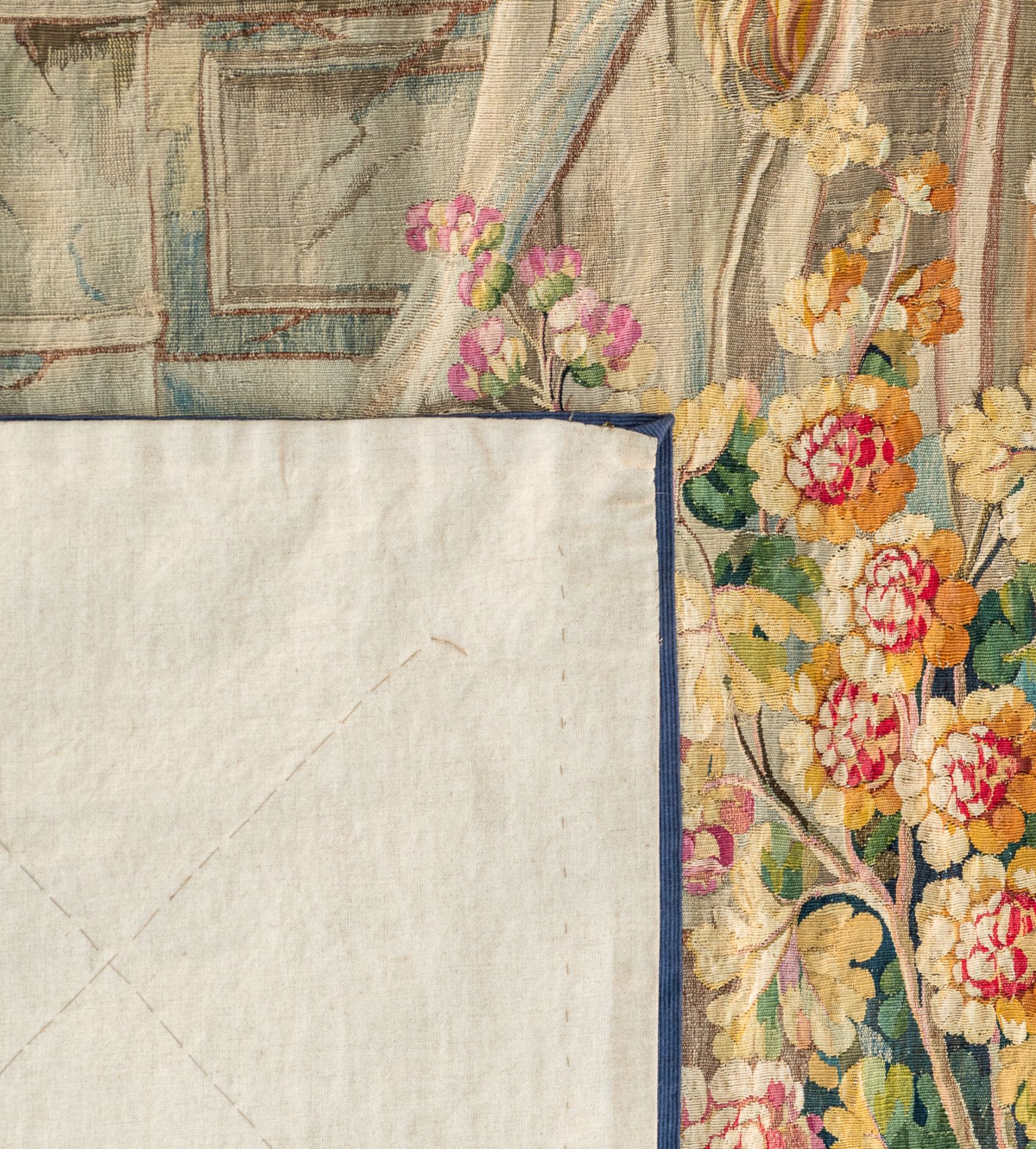 A fragment of a Beauvais wall tapestry, depicting a squirting fountain in an Italianate flower garde - Image 3 of 8