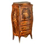 A rosewood and mahogany veneered Napoleon III fall front desk, decorated with marquetry of flowers,