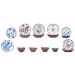 A various lot of Chinese café au lait, polychrome and blue and white floral decorated cups and sauce