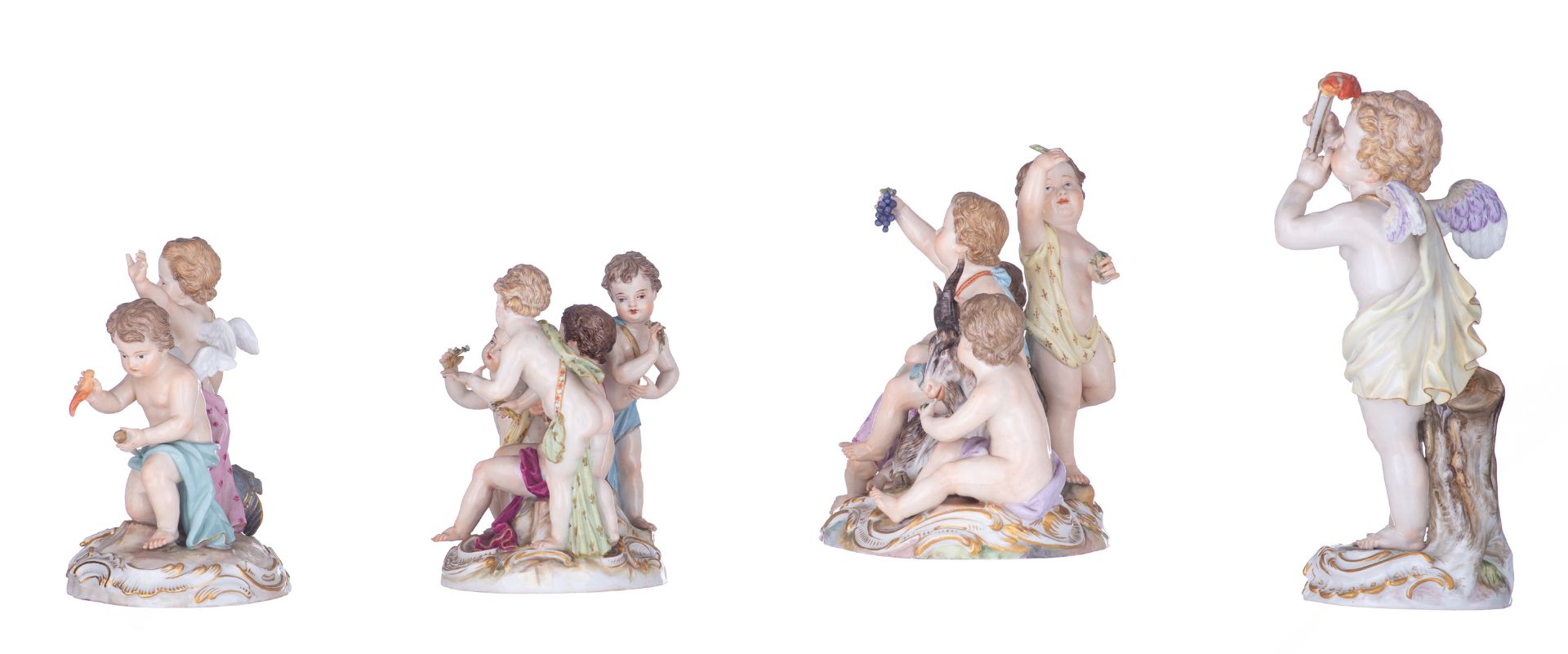 Four porcelain cherubs and putti groups with allegorical meaning; one figure probably depicting wint - Bild 2 aus 12