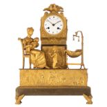 A fine French Restauration period ormolu bronze pendulum clock 'à sujèt' memorizing the birth of the