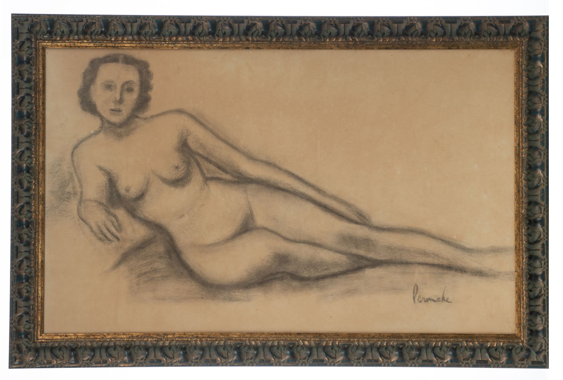 Permeke C., a lying female nude, charcoal on paper, 88 x 148 cm - Image 2 of 4