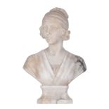 Michelotti A., the bust of a young woman, Carrara marble, H 33,5 cm