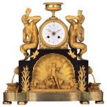 A rare and imposing Neoclassical ormolu and patinated bronze mantle clock, the white enamel dial sig