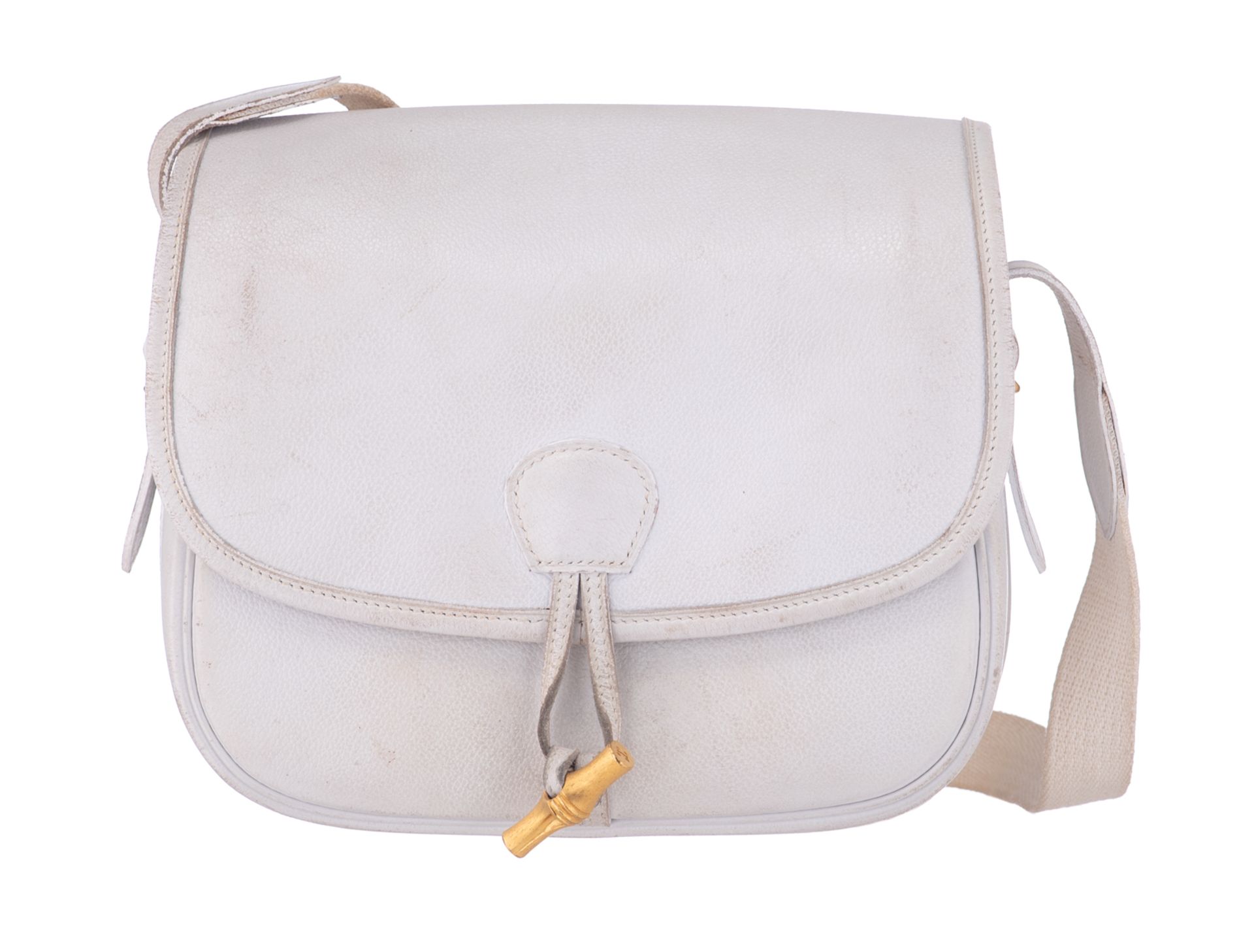 A vintage Hermès white leather 'duffle bamboo' handbag, H 19 - W 22 cm - Image 3 of 18