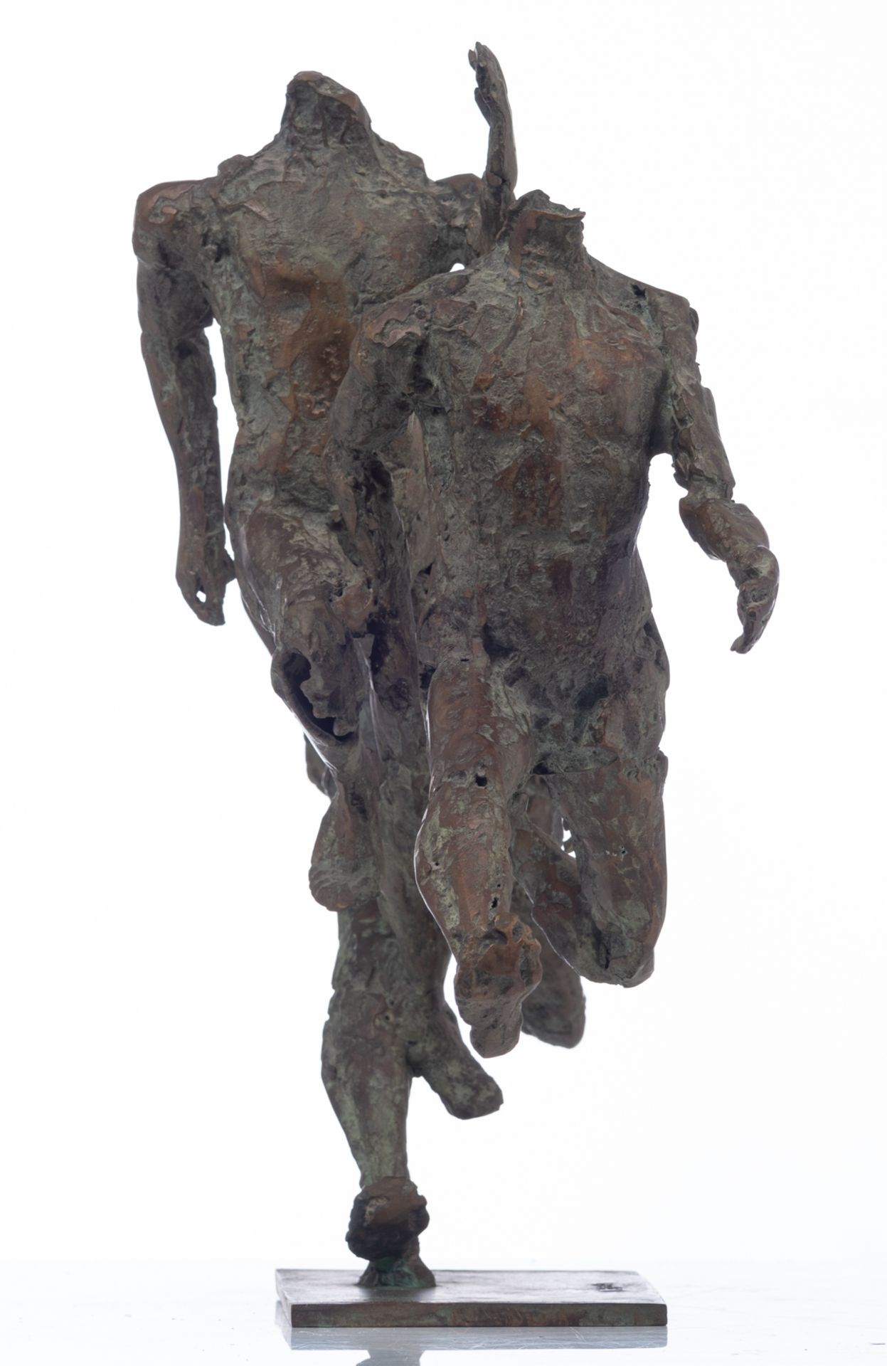 Desmaret J., three runners, N° 4/8, green and brown patinated bronze, H 45 - W 75,5 cm Is possibly s - Image 5 of 8