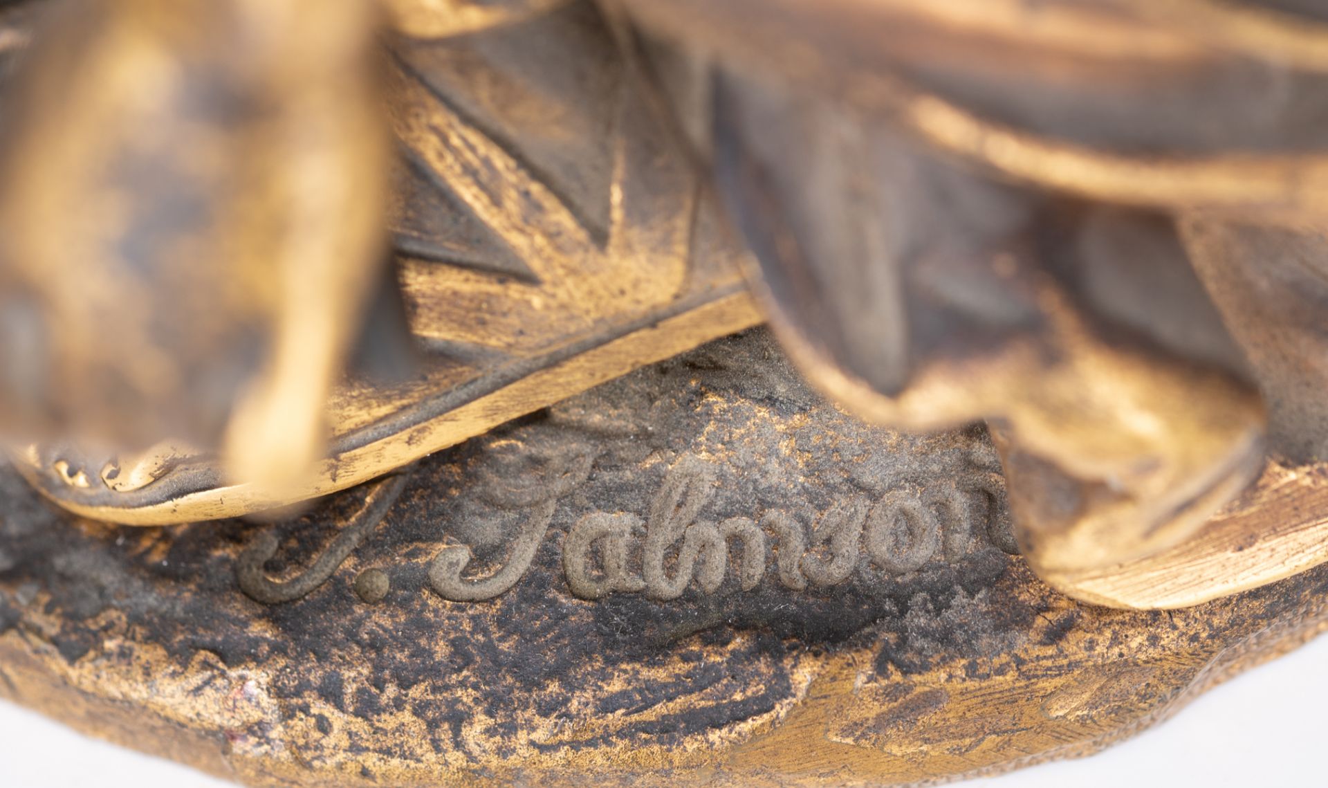 Salmson J., a gilt bronze sculpture depicting two girls at a well, cast by the 'Raingo frères' facto - Image 7 of 7