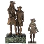 A historicizing patinated bronze sculpture depicting a 17thC fashion dressed nobleman introducing hi