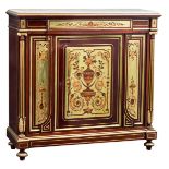 A fine Neoclassical mahogany 'meuble d'appui', with a Bérain inspired marquetry and brass inlaid dec