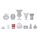 A collection of Lalique glassware, consisting of a 'Cactus' flask, a 'Naraïde' sculpture, 'Leda and