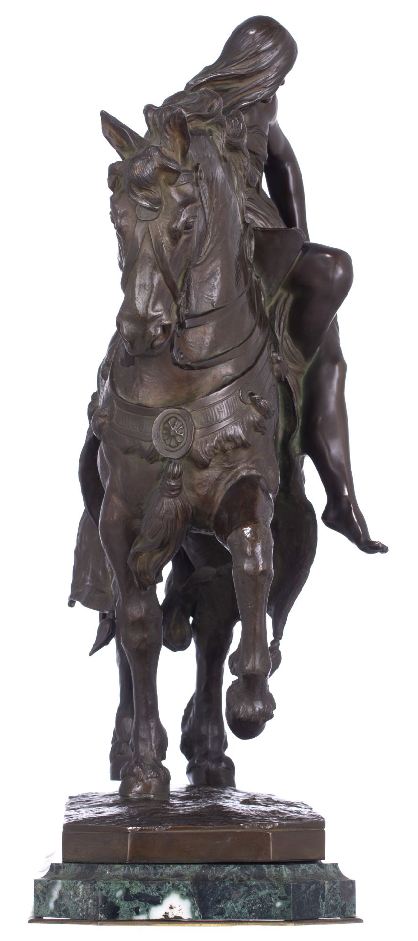 Mignon L., 'Lady Godiva', brown patinated bronze on a vert de mer marble base with gilt brass mounts - Bild 4 aus 8