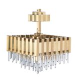 A design polished brass and cut glass cubes chandelier, H 65 - W 45 cm