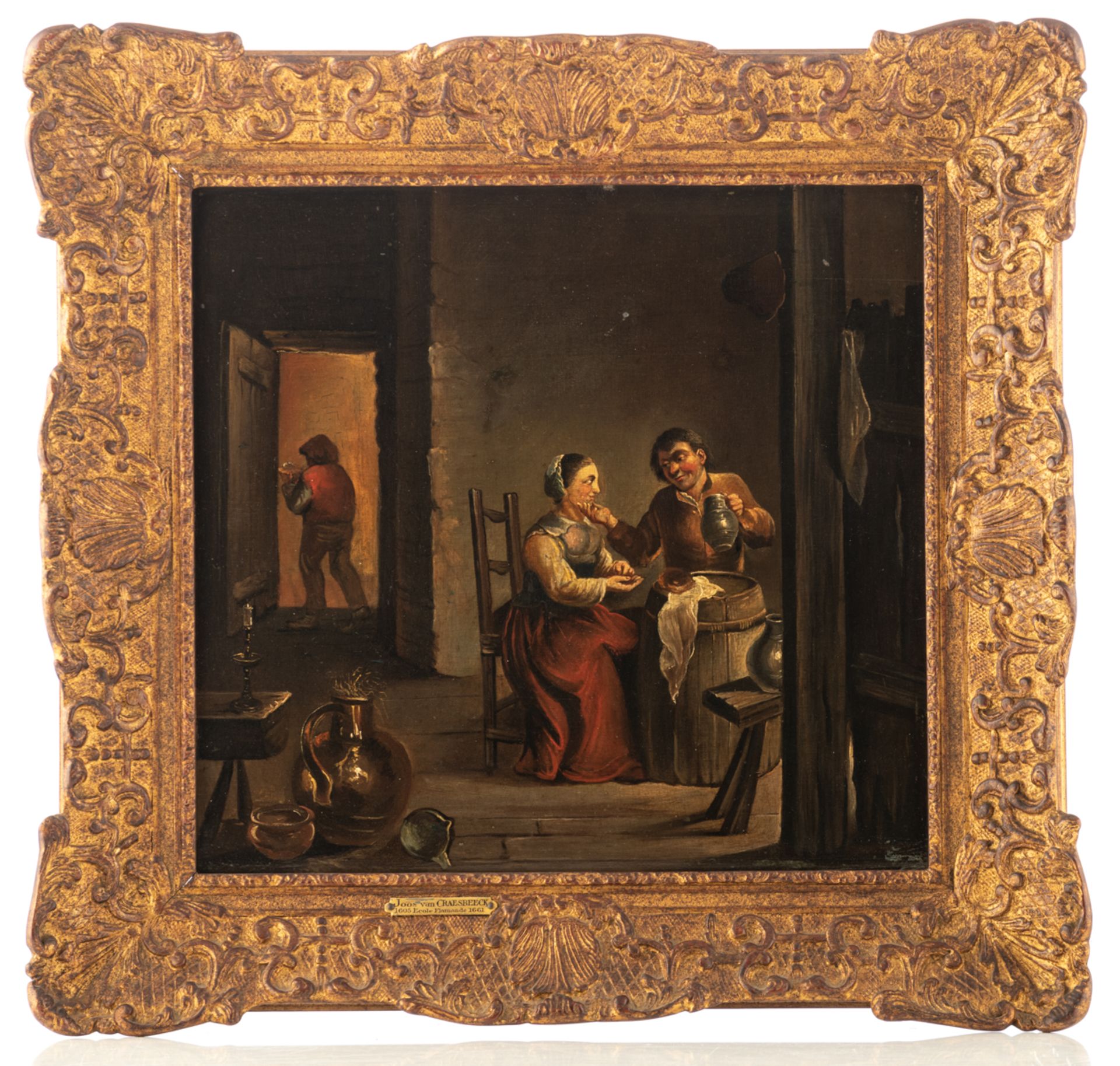 Unsigned, a genre painting in the manner of Joos van Craesbeeck, oil on panel, 36 x 39 cm - Bild 2 aus 4