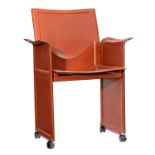 A '70s design cognac leather Corium armchair, design by Tito Agnoli for Matteo Grassi, H 90 - W 63 -