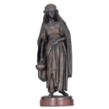 Salmson J.J., an Oriental beauty carrying water, patinated bronze on a rouge Napoleon marble base, H