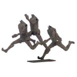 Desmaret J., three runners, N° 4/8, green and brown patinated bronze, H 45 - W 75,5 cm Is possibly s