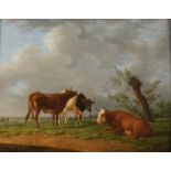 Mouqué A.B., resting cows, dated 1827, oil on panel, 43,5 x 55 cm