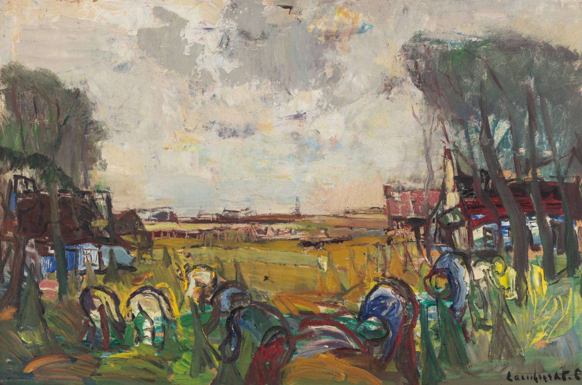 Lambrecht C., The harvest, oil on wood, 89 x 59 cm