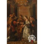 No visible signature, the wedding of the Holy Mary and Saint Joseph, oil on canvas, 17th/18thC, form