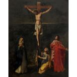 No visible signature, the crucifixion, 17thC, oil on panel, 51 x 66 cm