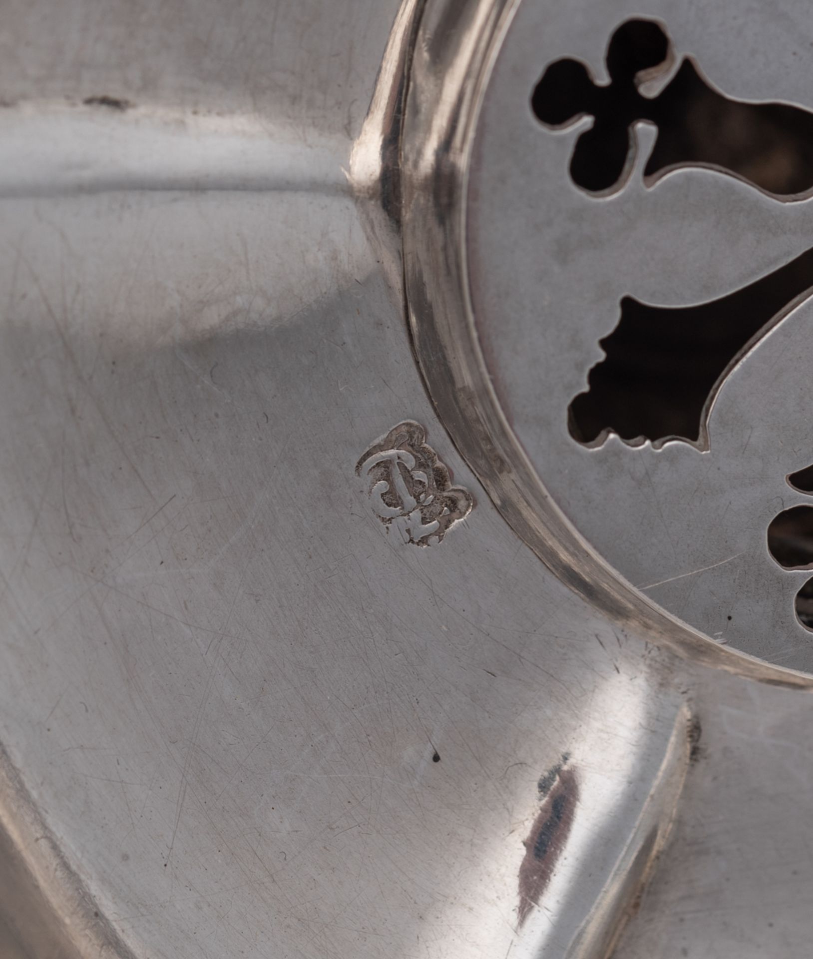 A pair of probably French 18thC Regence style silver table stoves marked with undefined hallmarks, s - Image 6 of 8