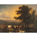 Stocquart I., shepherds and their cattle near the pond, with inscription 'Antwerpen' and dated 1849,