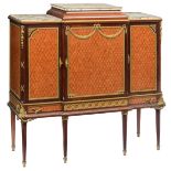 A very fine Louis XVI style cabinet, decorated with 'cubes sans fin' parquetry, gilt bronze mounts,