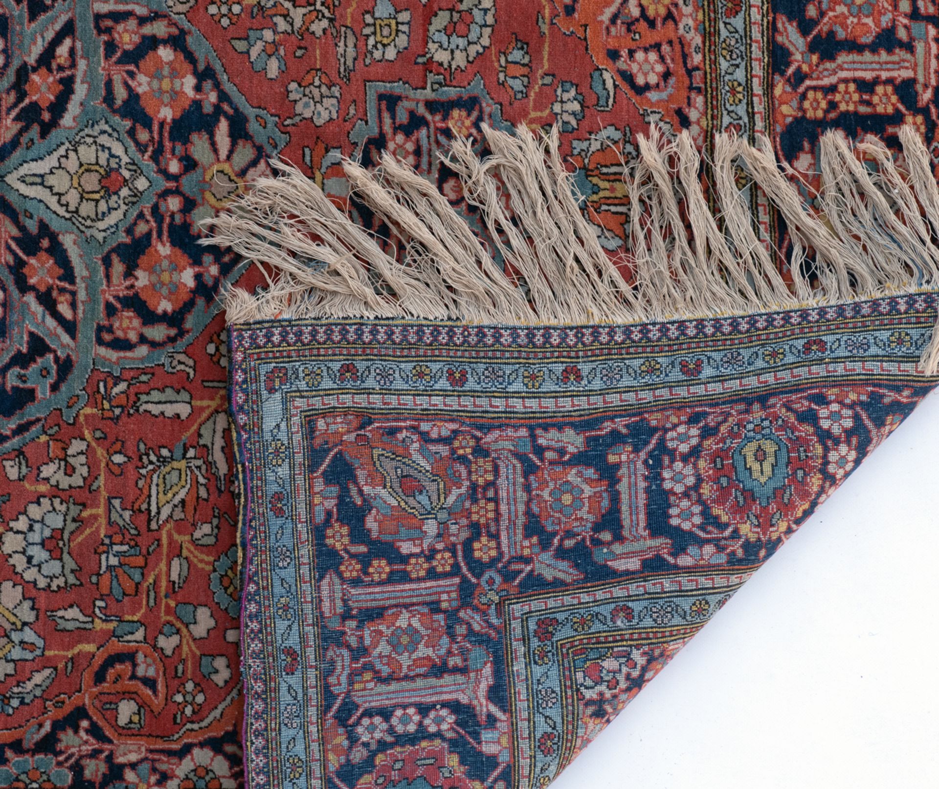 An Oriental Kashan rug, workshop of Atorie Mohtacham, floral decorated, 137 x 197 cm - Image 3 of 3