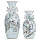 Two Chinese polychrome vases, one vase decorated with ladies in a garden setting, the other vase wit