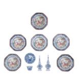 Six Chinese famille rose export porcelain dishes, decorated with a scene from 'The Romance of The We