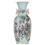 A Chinese famille rose double decorated vase, one side with an animated scene with a qilin, the othe