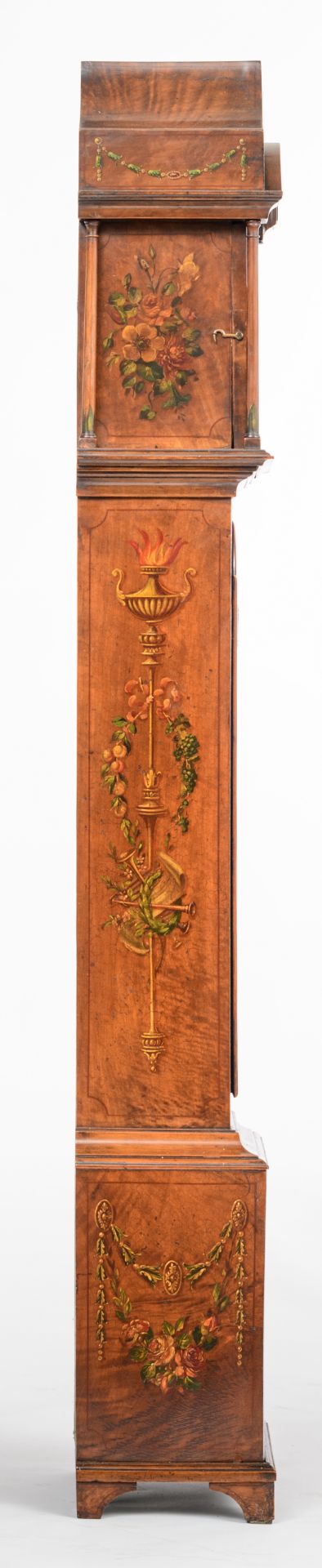 A fine mahogany veneered Victorian longcase clock, polychrome decorated with handpainted grotesques, - Bild 4 aus 15