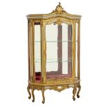 A Louis XV style gilt and polychrome painted wooden display cabinet, with beveled glass plates, and