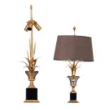 Two gilt brass reed decorated vintage lamps by Maison Charles, H 56 - 73 cm