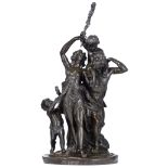 Clodion C.M., the family of fauns, patinated bronze, H 72 cm