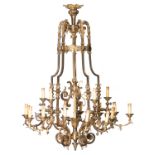 A large gilt bronze Neoclassical chandelier, H 120 - ø 90 cm