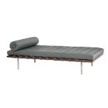 A grey leather upholstered Barcelona daybed, design by Ludwig Mies van der Rohe for Knoll Internatio