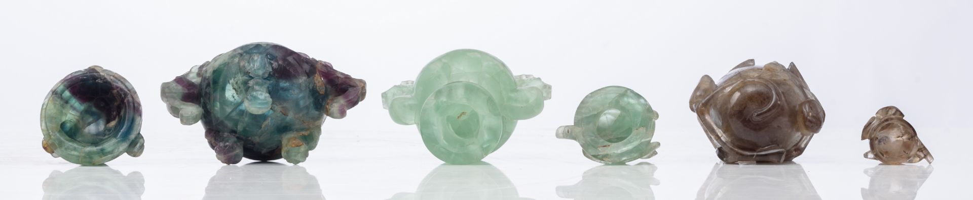 Three Chinese carved green jade vases and covers, Qing dynasty; added a Chinese carved smoky quartz - Image 14 of 14