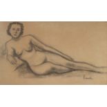 Permeke C., a lying female nude, charcoal on paper, 88 x 148 cm