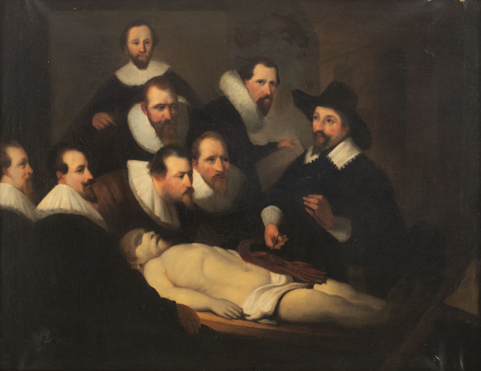 No visible signature, a 19thC copy after the famous 'The anatomy lesson of Dr. Nicolaes Tulp' by Rem