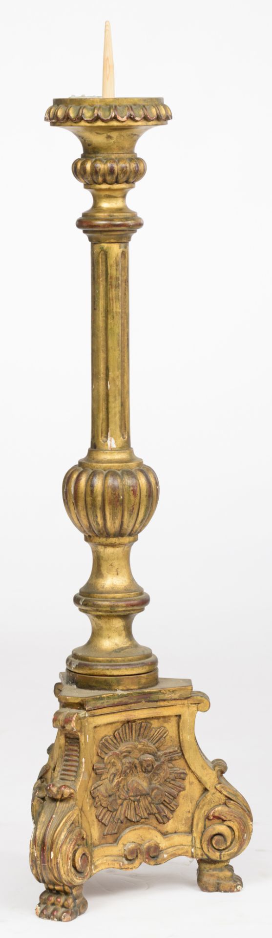 A large gilt wooden Baroque style altar candlestick, H 145 cm - Bild 4 aus 13