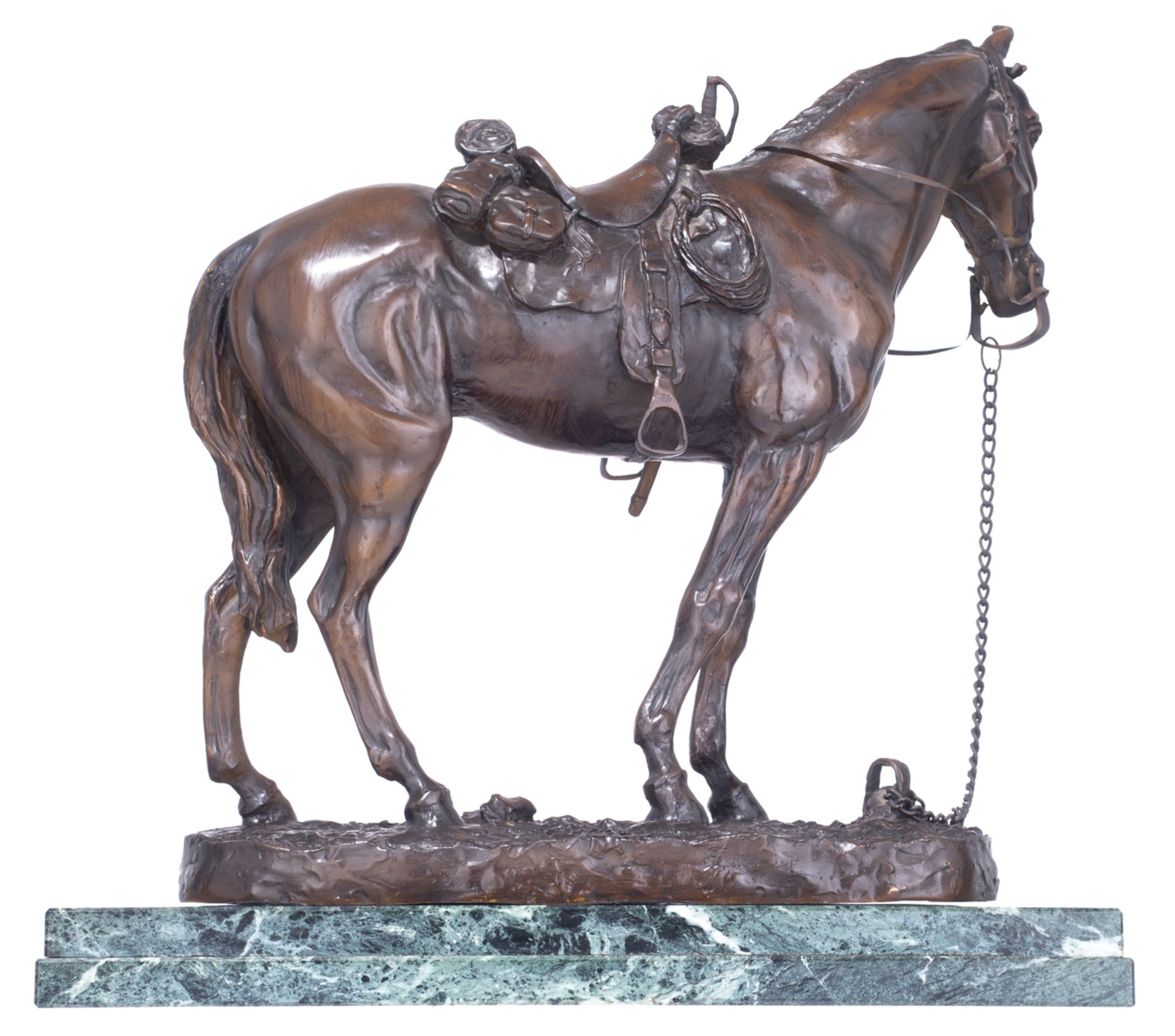 Kauba C., a resting horse, brown patinated bronze on a vert de mer marble base, H 41 - 45 - W 42 - 4 - Bild 3 aus 6