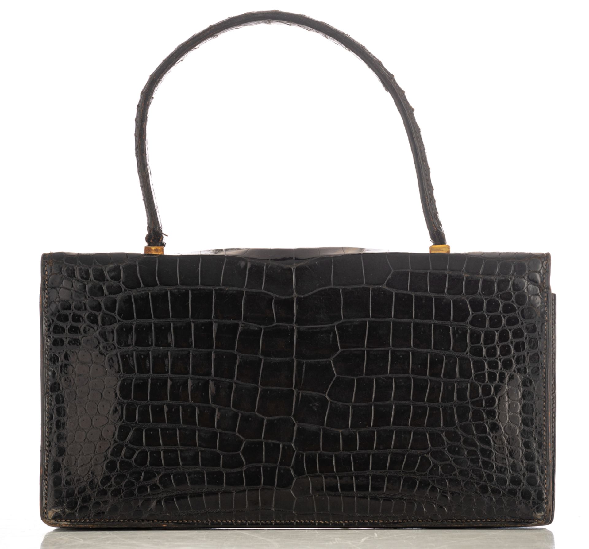 A Hermès 'Piano' handbag in black croco leather, H 14,5 x 27 cm - Image 3 of 8