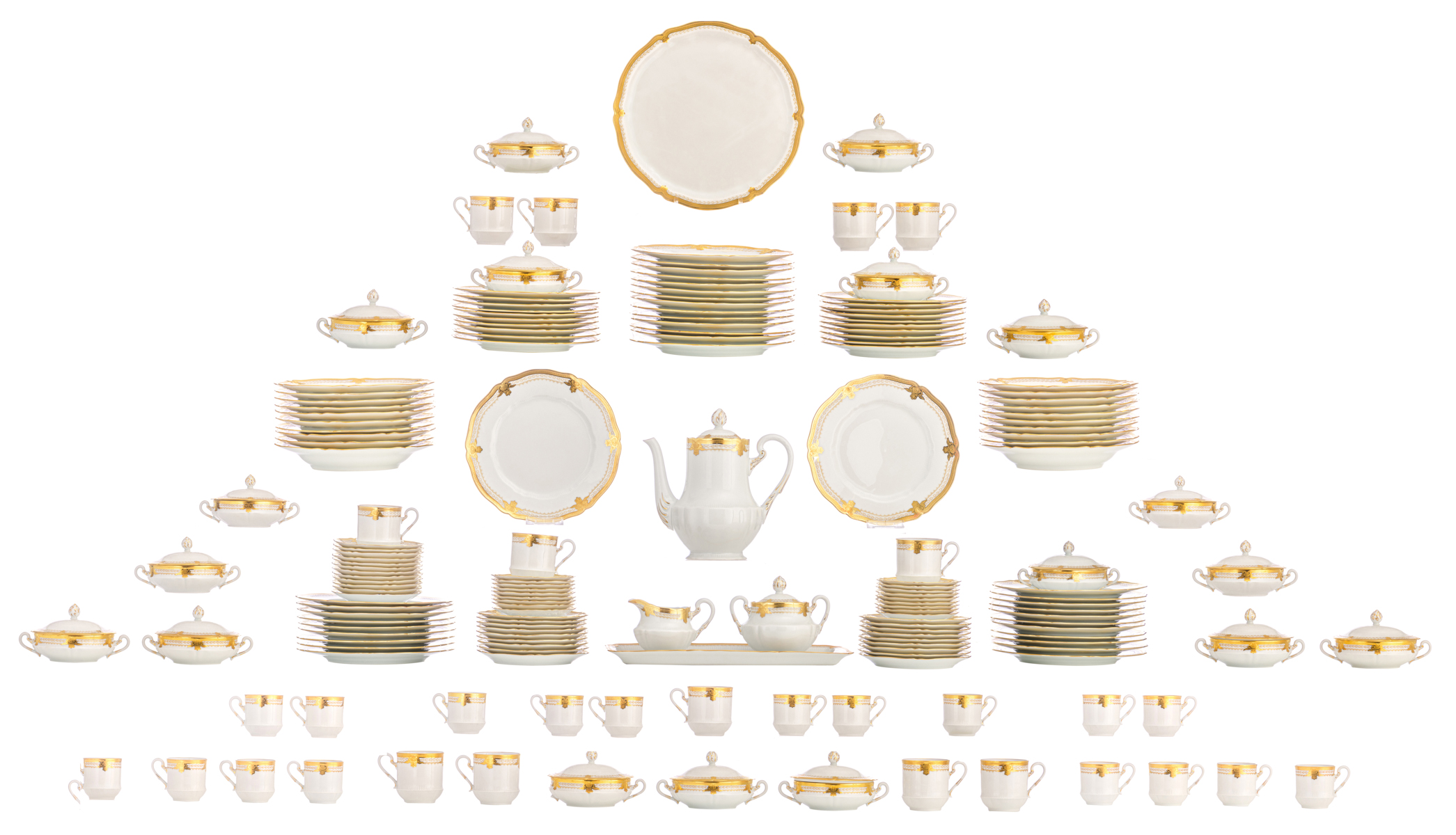 A completely gilt decorated Limoges porcelain dinner and coffee service, marked 'Haviland France', 2