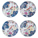 Four Chinese famille rose tobacco leaf dishes, 18thC, ø 25,5 cm